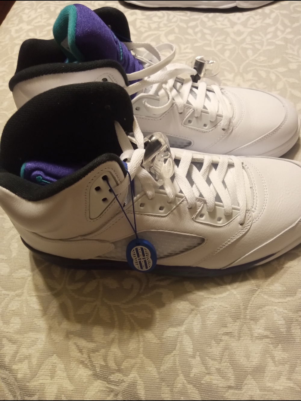 Jordan Men’s Athletic Shoes White with Purple and Teal Accents